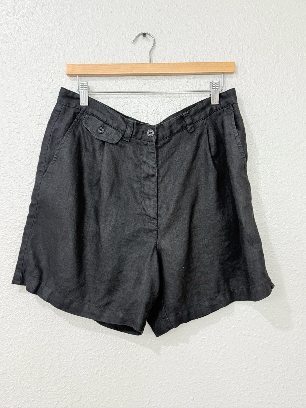 Lauren Ralph Lauren Black 100% Linen Pleated Shorts Womens Size 12 Classic